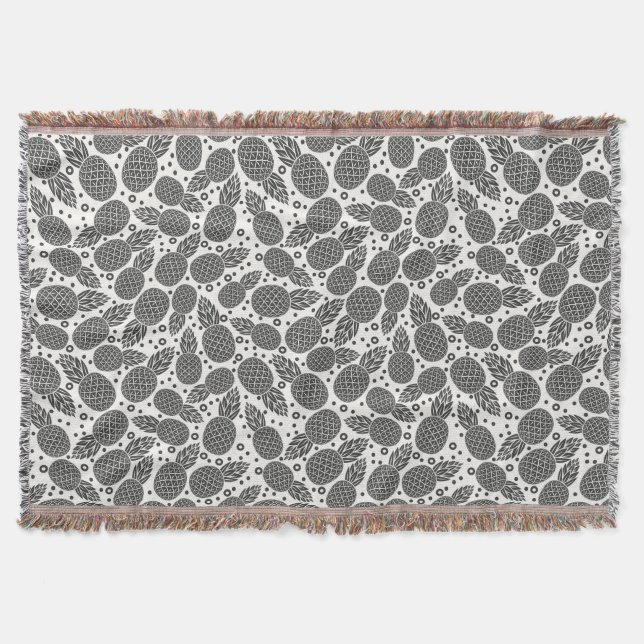 Monochrome Pineapples 2 Throw Blanket (Front)