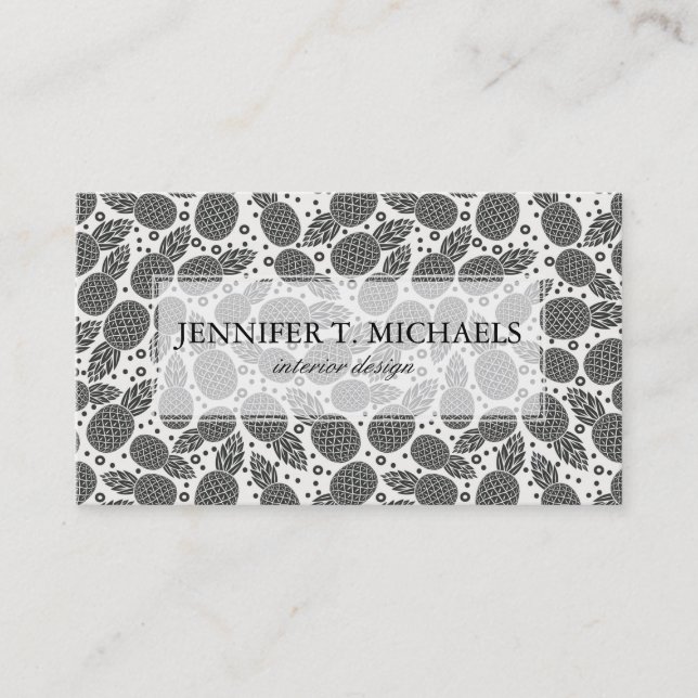 Monochrome Pineapples | Monogram Business Card (Front)
