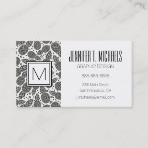 Monochrome Pineapples   Monogram Business Card