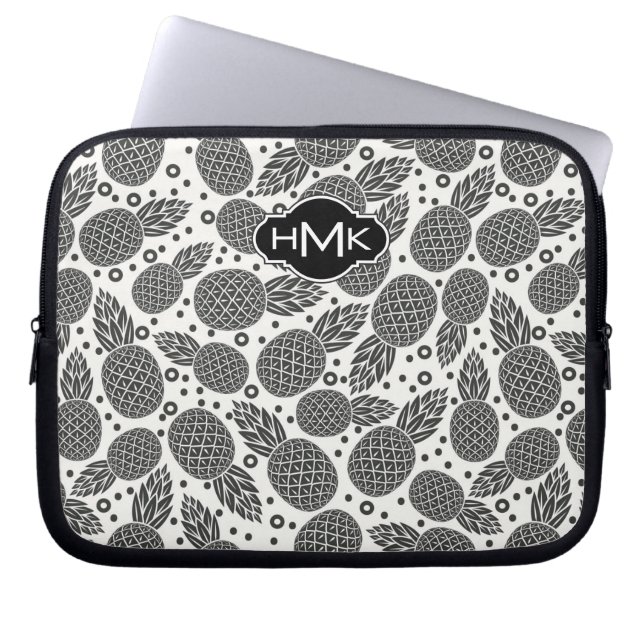 Monochrome Pineapples | Monogram Laptop Sleeve (Front)