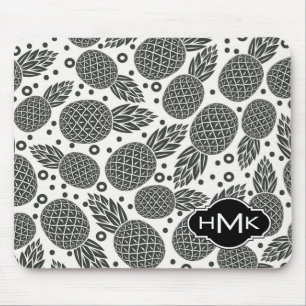 Monochrome Pineapples Monogram Mouse Mat