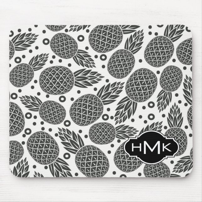 Monochrome Pineapples | Monogram Mouse Mat (Front)