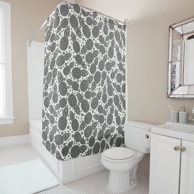 Monochrome Pineapples Shower Curtain (In Situ)