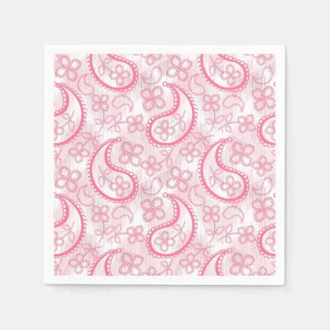 Monochrome pink and white paisley pattern.  napkin (Front)