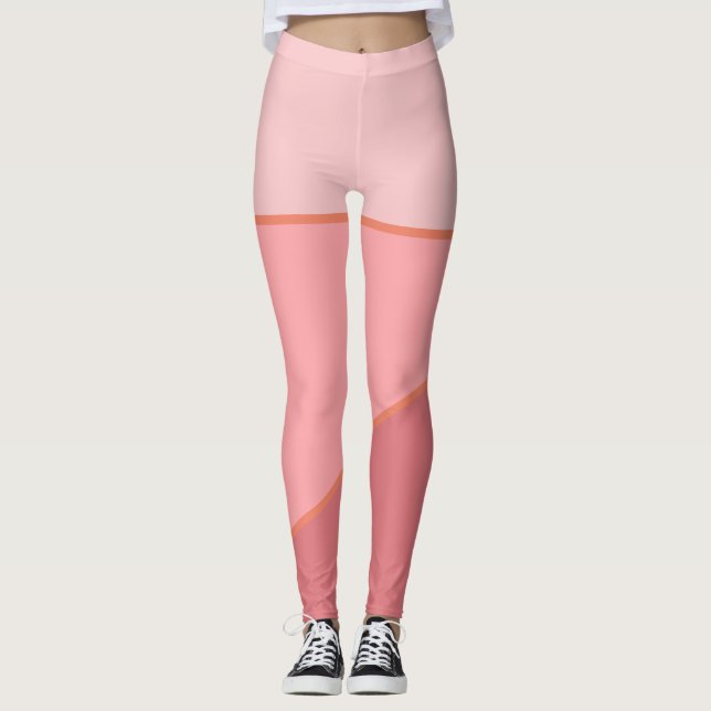 Monochrome pink gradient colourblock pattern leggings (Front)