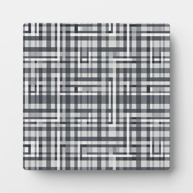 Monochrome Pixel Check Geometric Pattern Plaque (Front)