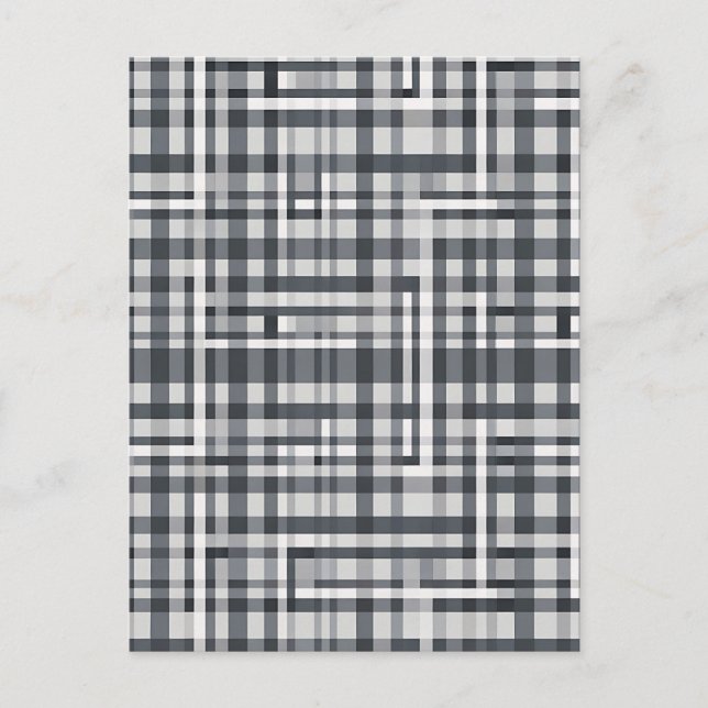 Monochrome Pixel Check Geometric Pattern Postcard (Front)