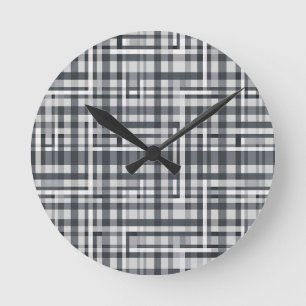 Monochrome Pixel Check Geometric Pattern Round Clock