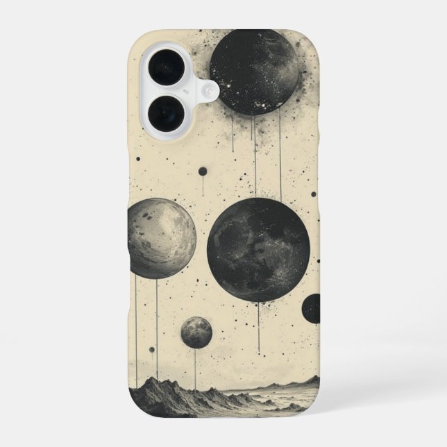 Monochrome Planetarium iPhone 16 Case (Back)