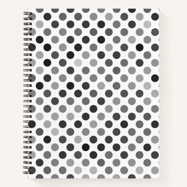Monochrome Polka Dot Pattern (Black & White Dots) Notebook (Front)