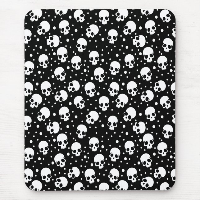 Monochrome Polka Dot Skull Mouse Mat (Front)
