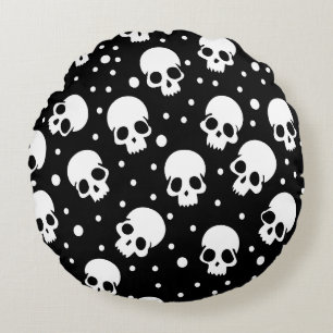 Monochrome Polka Dot Skull Round Cushion