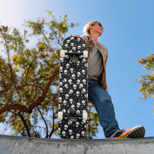 Monochrome Polka Dot Skull Skateboard