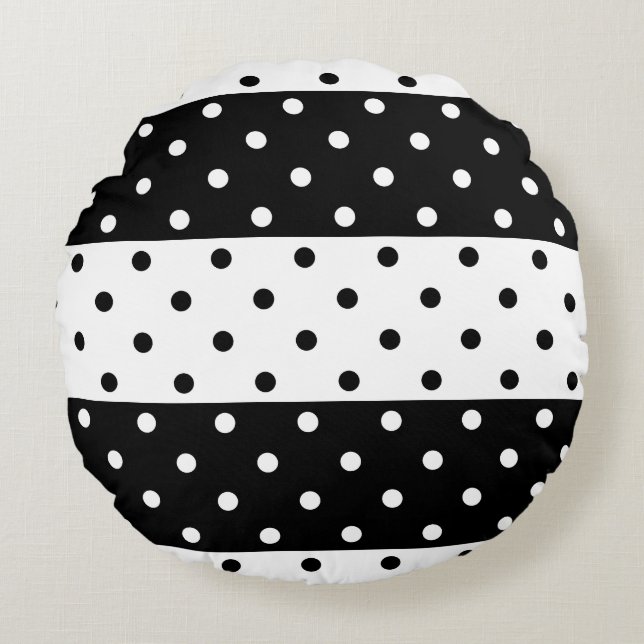 Monochrome Polka Dots Round Pillow (Front)