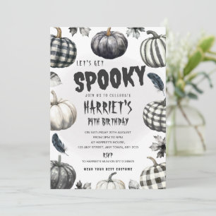 Monochrome Pumpkin Halloween Birthday Party Invite