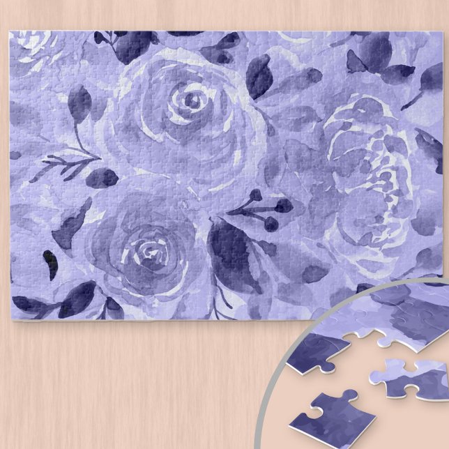 Monochrome Purple and Mauve Watercolor Floral Jigsaw Puzzle (Creator Uploaded)