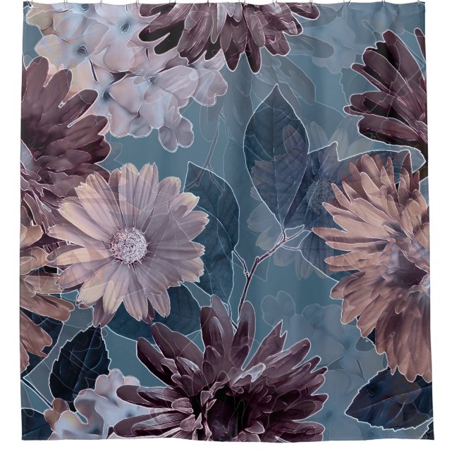 Monochrome Purple: Floral Watercolor Seamless Shower Curtain (Front)