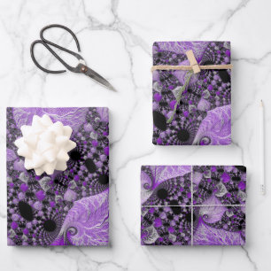 Monochrome Purple Fractal Art Wrapping Paper Sheet