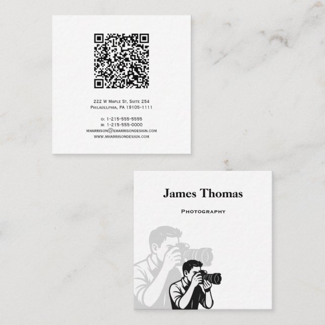  Monochrome QR Code Photography Business Card (Front/Back)