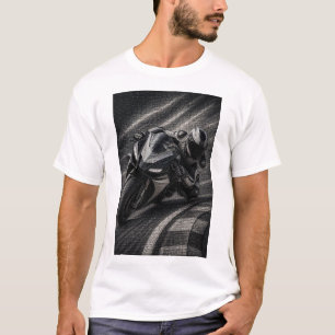 Monochrome Racing Superbike Mosaic Art T-Shirt