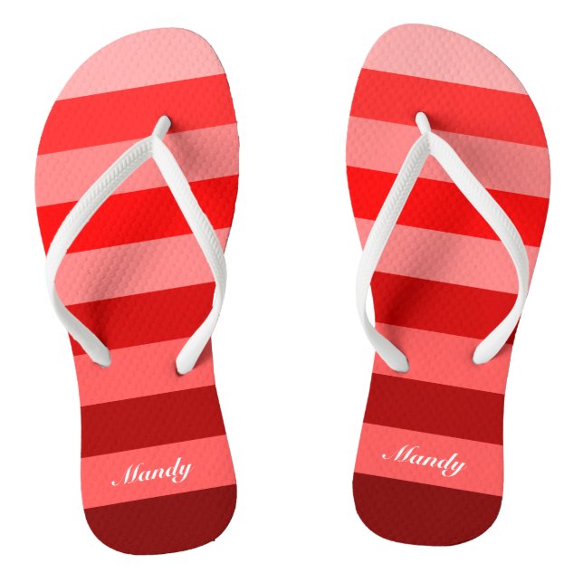 Monochrome Red Block Stripes Customise Name Print Flip Flops (Footbed)