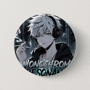 Monochrome Resonance Urban Anime Boy Button - Edgy