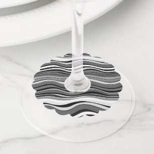 Monochrome Ripples Pattern Wine Glass Tag