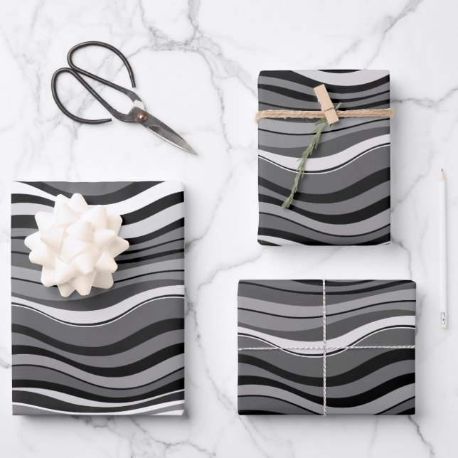 Monochrome Ripples Pattern Wrapping Paper Sheet (Front)