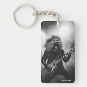 Monochrome Roaring Lion Guitarist Stage Keychain