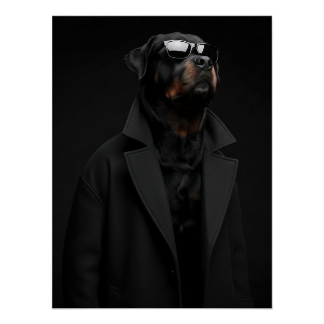 Monochrome Rottweiler Portrait – Dark Minimalist Poster (Front)