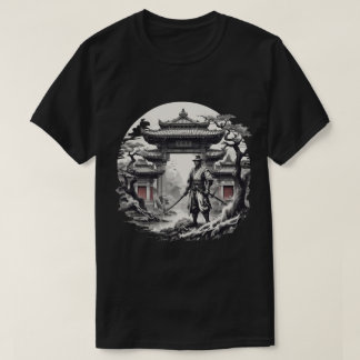 Monochrome Samurai Warrior Illustration T-Shirt