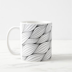 Monochrome seamless pattern with abstract curled w coffee mug