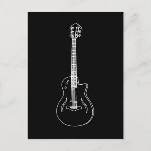 Monochrome Semi Acoustic Guitar Line Drawing Postcard