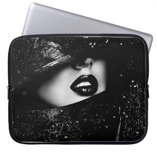 Monochrome sensual woman lips in black frame laptop sleeve