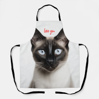Monochrome Siamese Cat Love Apron