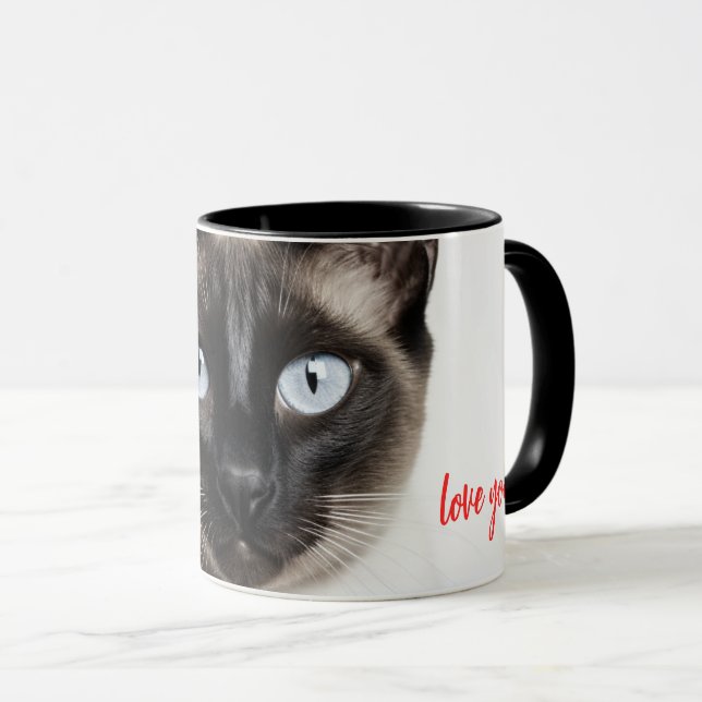 Monochrome Siamese Cat Love Mug (Front Right)