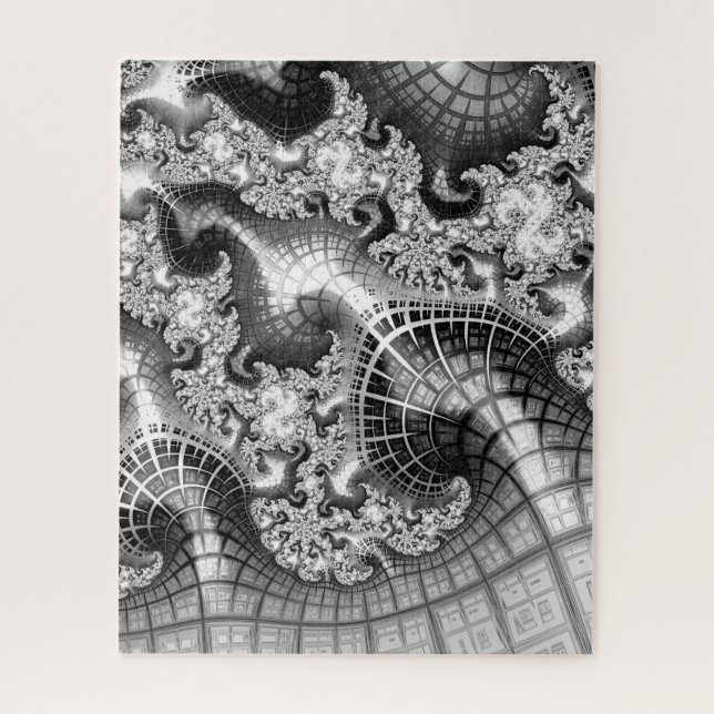 Monochrome Silver Towers Fractal Abstract Art Jigsaw Puzzle (Vertical)