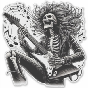 Monochrome Skeleton Guitarist with Detailed Leathe