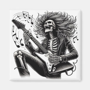 Monochrome Skeleton Guitarist with Detailed Leathe Magnet