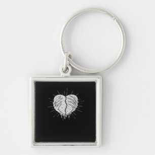 Monochrome Skeleton Hand With Heart Classic Key Ring