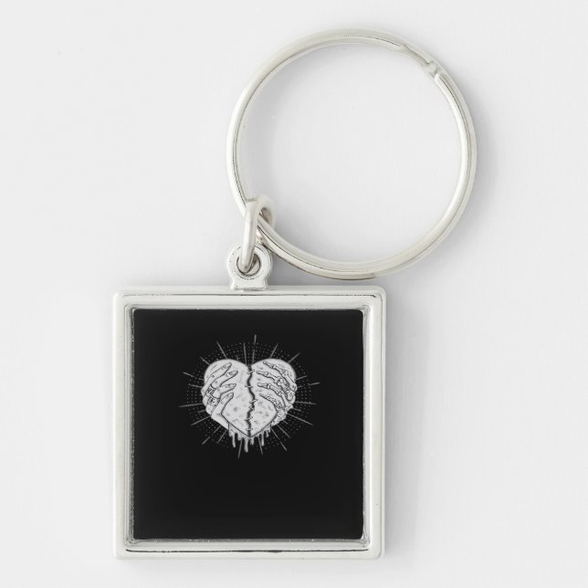 Monochrome Skeleton Hand With Heart Classic Key Ring (Front)