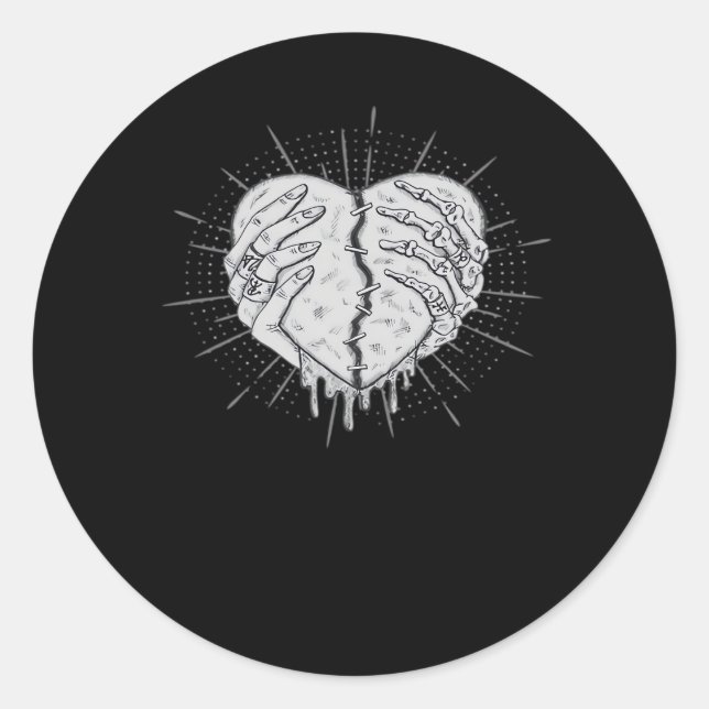 Monochrome Skeleton Hand With Heart Classic Round Sticker (Front)