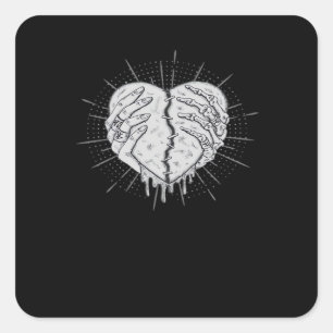 Monochrome Skeleton Hand With Heart Classic Square Sticker