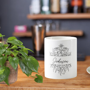 Monochrome Sketched Floral Monogram  Coffee Mug