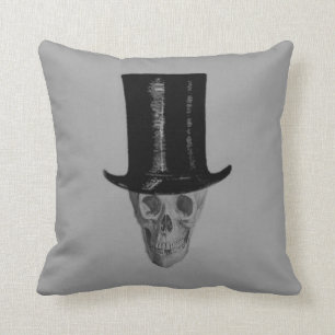 Monochrome Skull Top Hat Cushion