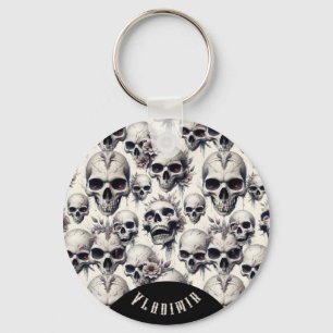 Monochrome Skulls Key Ring