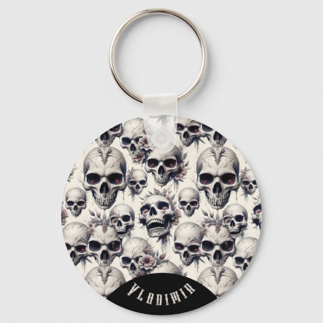 Monochrome Skulls Key Ring (Front)