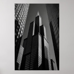 Monochrome Skyscraper Canyon Architectural Wall Ar Poster