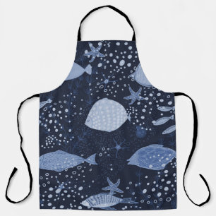 Monochrome sleeping fishes, dark pattern. apron