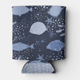 Monochrome sleeping fishes, dark pattern. can cooler